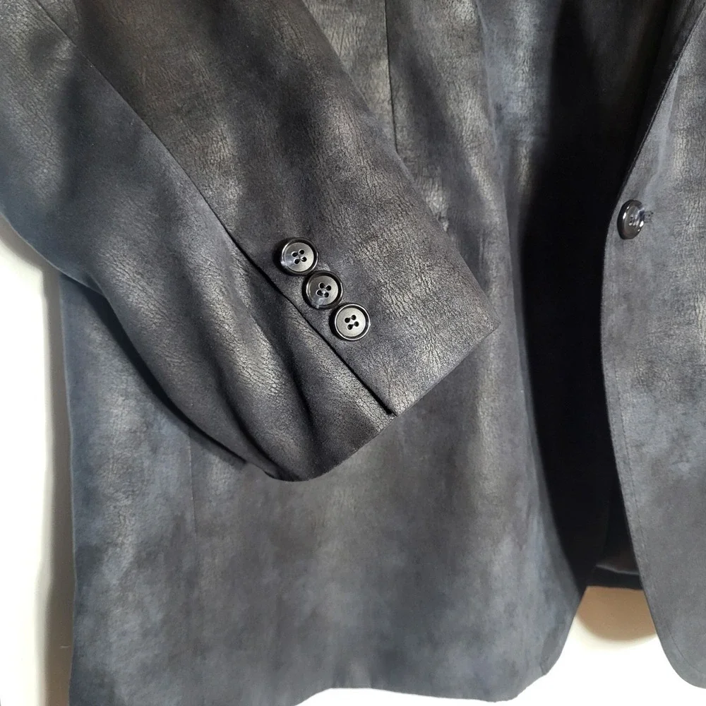 Avanti Uomo Mens Navy Blue Distressed Faux Leather Blazer Sport Coat Jacket